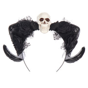 Halloween Dark Horn Headband Skull Devil Hair Accessory Red Rose Gothic Style Party Costume