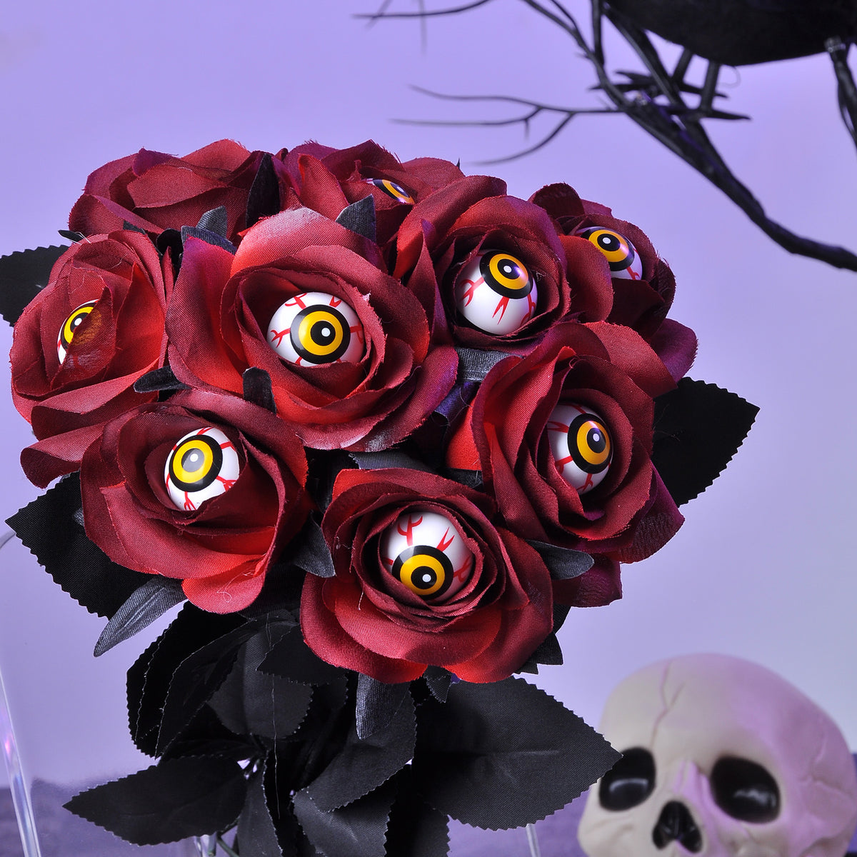 Popular artificial bloody rose bouquet with eyeball, fake rose for Halloween party and home decoration