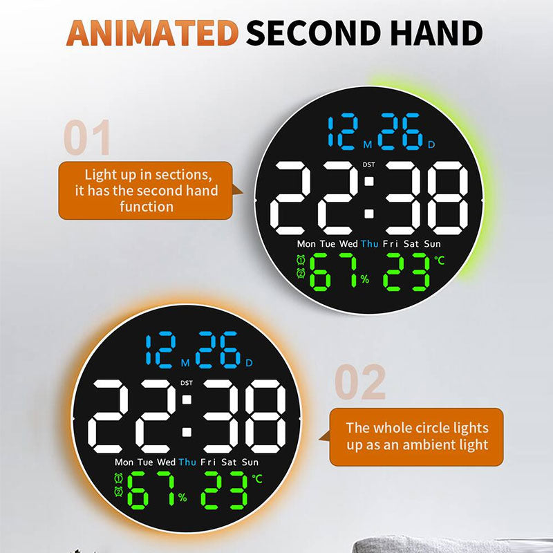 10 Inch Digital Wall Clock with Mood Light TEMP Humidity Date Week Timer Brightness Adjustment Remote DST LED Alarm Clock