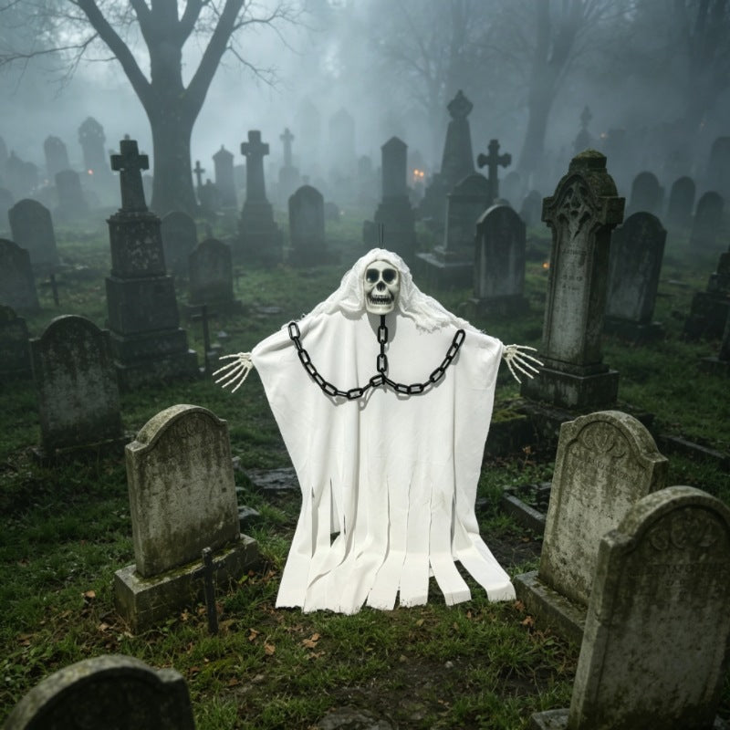 Halloween Decoration Hanging Ghost White Ghost Foldable Chain Skeleton Ornament Haunted House Door Decor Horror Hanging Prop