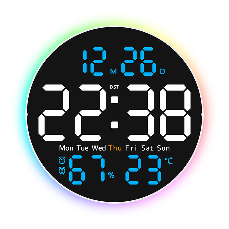 10 Inch Digital Wall Clock with Mood Light TEMP Humidity Date Week Timer Brightness Adjustment Remote DST LED Alarm Clock