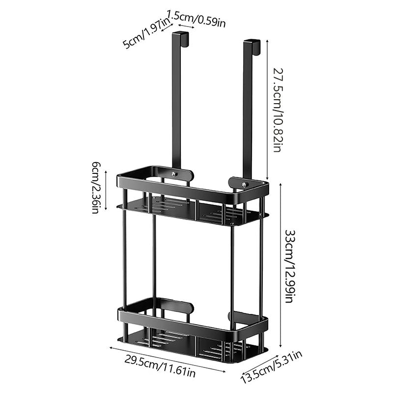 Hanging Bathroom Organizer for Glass Doors, 2-Tier Over-the-Door Storage Shelf, No Drill, Rust-Resistant Toiletries Rack