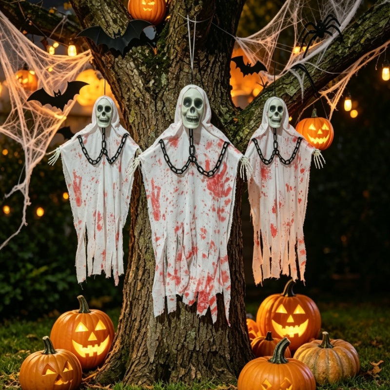 Halloween Decoration Hanging Ghost White Ghost Foldable Chain Skeleton Ornament Haunted House Door Decor Horror Hanging Prop