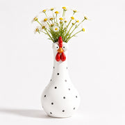 Hand-Painted Rooster Vase Sculpture | Long Neck Cartoon Rooster Decor with Colorful Polka Dots | Waterproof Resin Home Accent