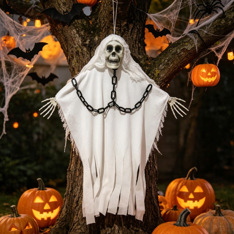 Halloween Decoration Hanging Ghost White Ghost Foldable Chain Skeleton Ornament Haunted House Door Decor Horror Hanging Prop